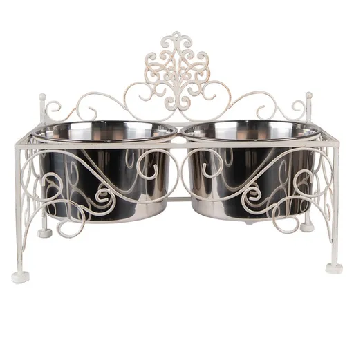 Misky pro psa v kovovém stojanu s ornamenty - 41*22*31 cm / 2*500ml Clayre & Eef