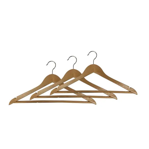 Sada 3 ks dřevěných ramínek Compactor se zářezy a tyčkou