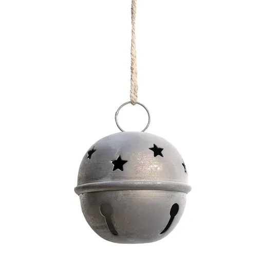 Zinková antik závěsná kovová rolnička na provázku Bell - Ø 8 cm Chic Antique