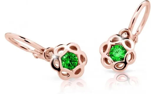Cutie Jewellery Dětské náušnice z růžového zlata C2179-10-X-4 zelená