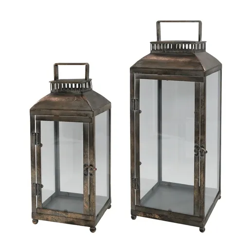 Set 2ks zlatá antik kovová lucerna Jannie - 20*20*56/ 16*16*41 cm Chic Antique