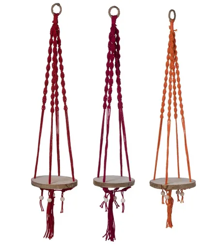 3ks závěsná dřevěná police s barevným provázkem - Ø19*100 cm J-Line by Jolipa