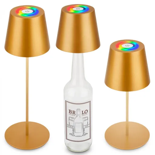 BRILONER Calida 3 v 1 RGBW LED stolní lampička bezdrátová IP44, stmívatelné, dotykový vypínač, zlatá 7510017