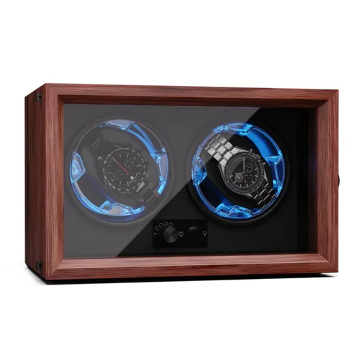 Klarstein Brienz 2, natahovač hodinek, 2 hodinky, 4 režimy, dřevěný vzhled, modré vnitřní osvětlení