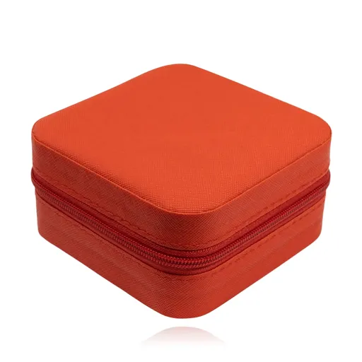 Červená šperkovnice se strukturovaným povrchem a zapínáním na zip