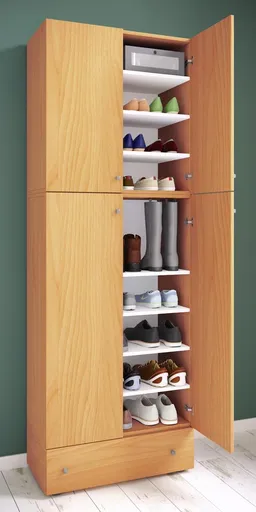 VCM Botník Lona XXL s 9 přihrádkami, otočné dveře, se zásuvkou, buk