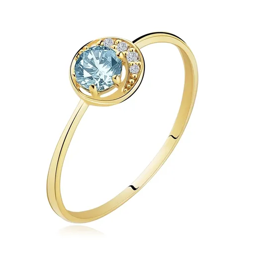 Prsten ve žlutém 14K zlatě - malý blýskavý půlměsíček, kulatý topas - Velikost: 49