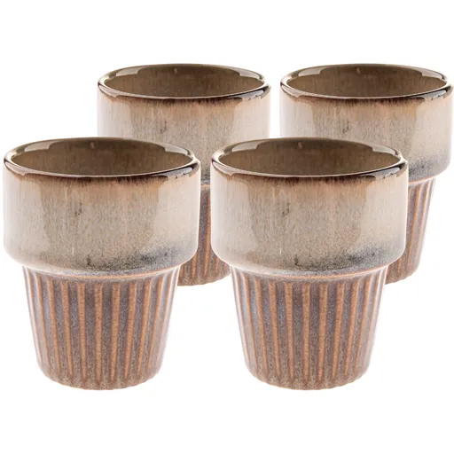 Sada 4 keramických hrnků Rustik 100 ml, světle hnědá