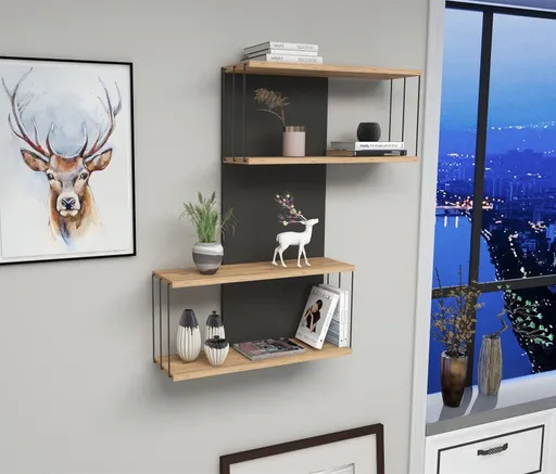 Nástěnná police Destan - Anthracite, Pine