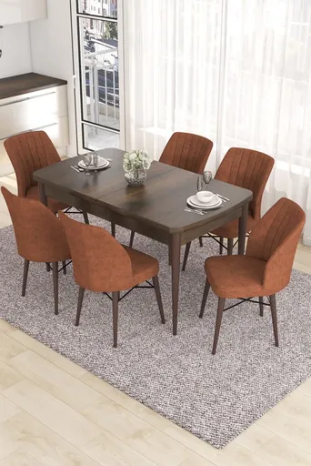 Extendable Dining Table & Chairs Set (7 Pieces) Eva - Baroque, Tile Red