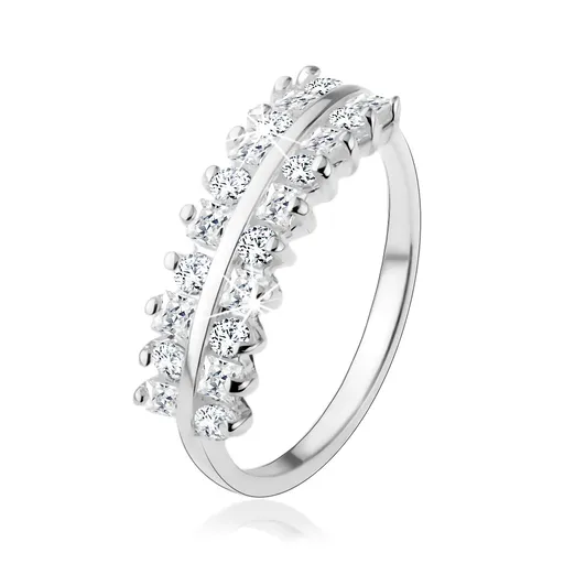 Prsten ze stříbra 925, třpytivé zirkonové linie, lesklý proužek uprostřed - Velikost: 48