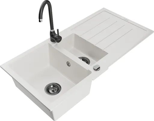 MEXEN/S Andres granitový dřez s odkapávačem včetně baterie Telma, bílá 6515-20-670200-70