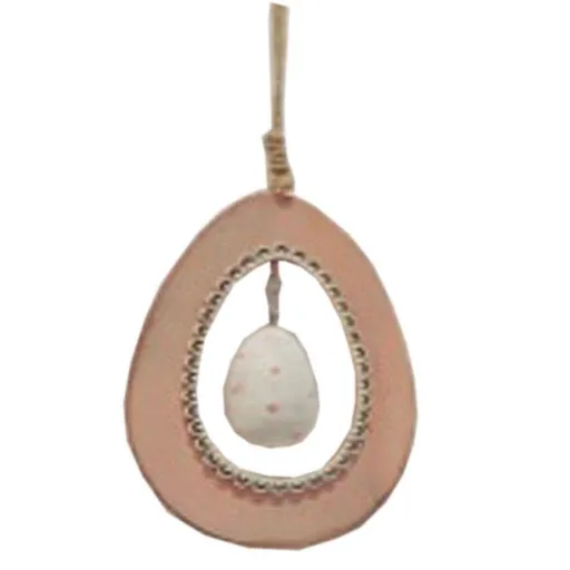 Závěsné růžové dřevěné vajíčko - 6*9 cm Clayre & Eef
