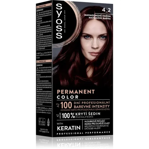 Syoss Permanent Color permanentní barva na vlasy odstín 4_2 Mahagonově hnědý 1 ks