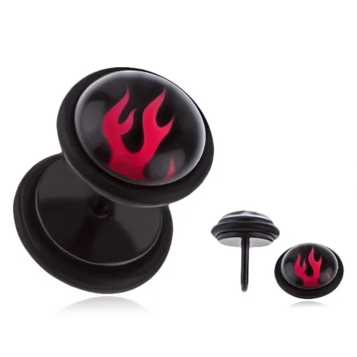 Falešný plug do ucha - ocelový, červené plameny