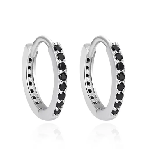 Agato Stříbrné kruhové náušnice s černými zirkony AGT-E234KBK