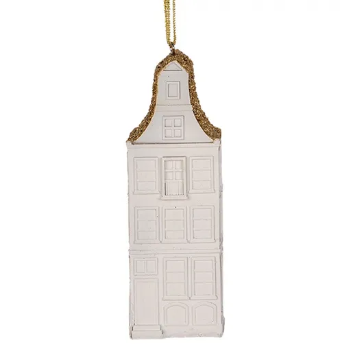 Bílo-zlatá antik závěsná dekorace domek - 4*4*11 cm Clayre & Eef