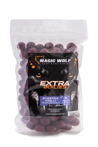 Magic Wolf Boilies Extra 1kg - Švestka / chilli 24mm,Magic Wolf Boilies Extra 1kg - Švestka / chilli 24mm