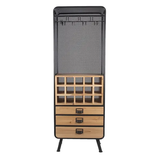 Kovovo-dřevěná retro skříň na víno a skleničky Bartion - 57*35*163 cm Clayre & Eef