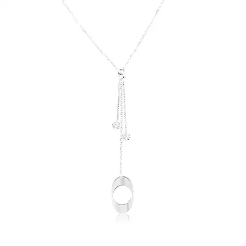 Náhrdelník ze stříbra 925, zkosený ovál visící na řetízku, dva korálky