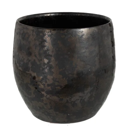 Kouřovo-stříbrný antik keramický květináč Smokey - Ø 23*21cm J-Line by Jolipa