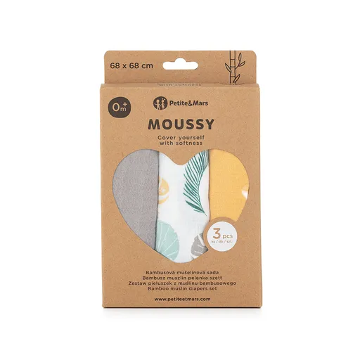 Petite&Mars Sada plen bambusová mušelínová Moussy 68 x 68 cm 3 ks Ochre Leaves