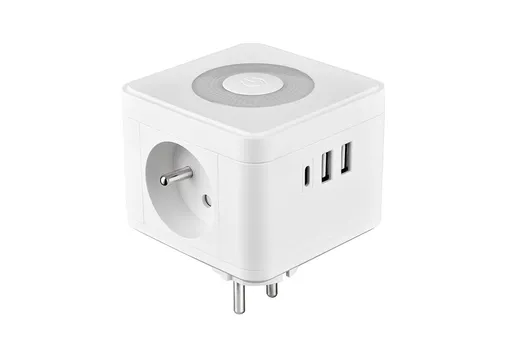 Síťový adaptér VIKING Y23L, bílá/Output:2xAC,1xUSB-A,2xUSB-C/dotykové LED světlo