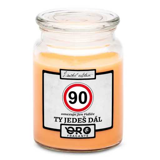 Svíčka Ty jedeš dál – výběr věku (věk: 90, Vůně svíčky: Tropické ovoce)