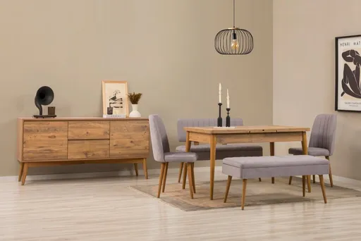 Set s rozkládacím stolem, židlemi a konzolou (6 kusů) Vina Bench 04 0701 - Atlantic Pine, Grey