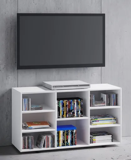 VCM Tv stolek s 8 policemi, bílý