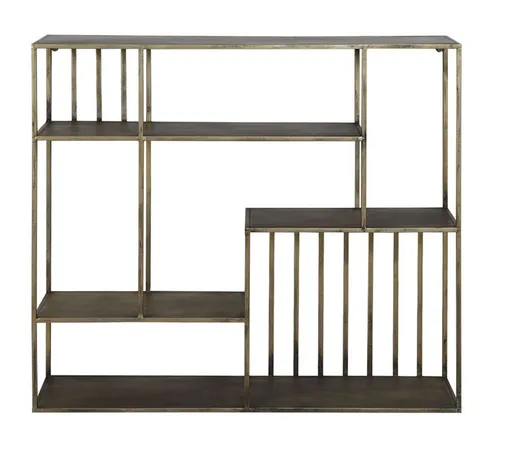 Zlatý antik kovový policový regál Yvona antique gold - 90*26*80cm Light & Living