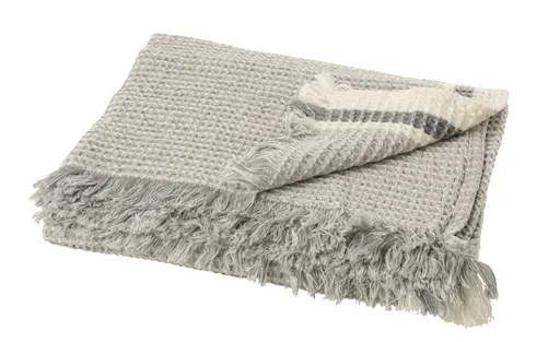 Šedý vaflovitý pléd s pruhem a třásněmi Stripe - 130*170 cm J-Line by Jolipa