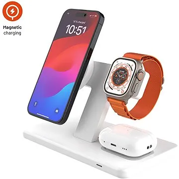 FIXED MagPowerstation 3v1 s podporou uchycení MagSafe 15W+15W+5W bílý (FIXMPOS-WH)