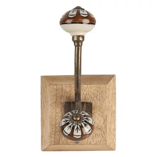 Věšák s dřevěnou deskou a malovanými knopkami - 10*11*18 cm Clayre & Eef