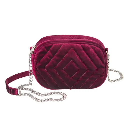 Burgundy sametová kabelka přes rameno na řetízku - 20*7*15 cm Clayre & Eef