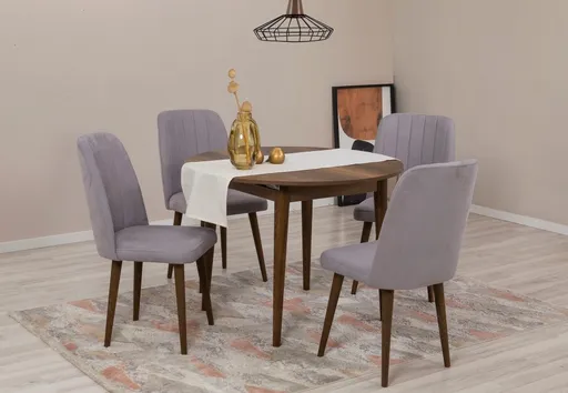 Jídelní set s rozkládacím stolem a židlemi (5 kusů) Vina 0701 - Walnut, Grey