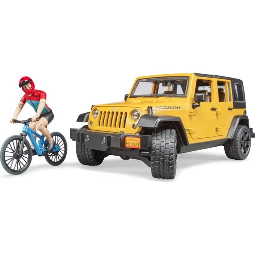 Bruder 2543 Jeep Wrangler Rubicon s horským kolem a cyklistou