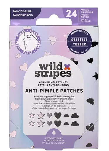 Wild Stripes Hydrokoloidní náplasti na akné s kyselinou salicylovou Holo Clear (Anti-Pimple Patches) 24 ks
