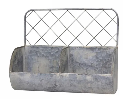 Nástěnná plechová police s patinou a 2 boxy Zinc - 34*15*28cm Chic Antique