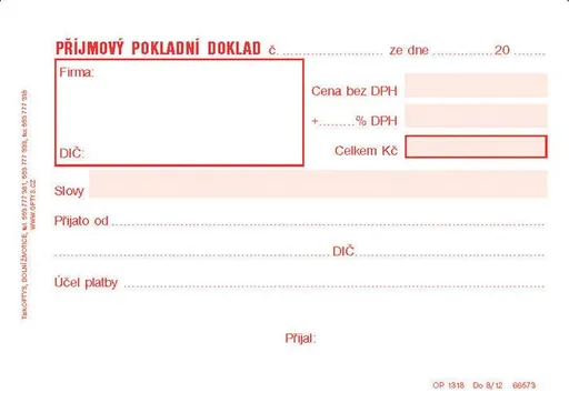 Tiskopis Příjmový pokladní doklad A6 samopropis 50 listů OPTYS