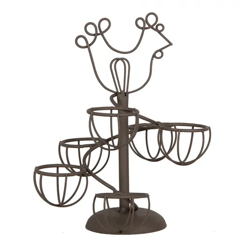 Hnědý kovový stojan na vajíčka se slepičkou - Ø 17*23 cm Clayre & Eef