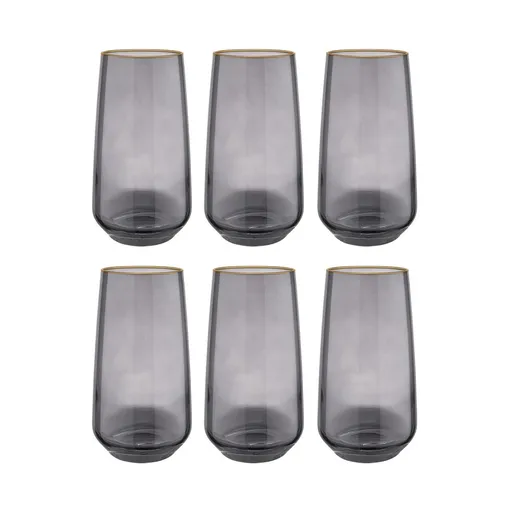TOUCH OF GOLD Sada sklenic na long drink se zlatým okrajem 480 ml set 6 ks - tm. šedá