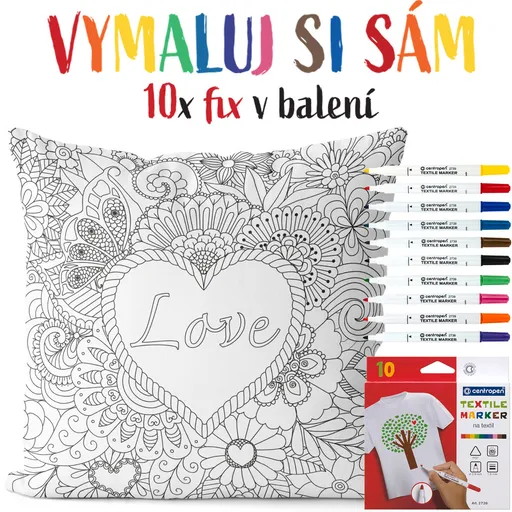 Polštářek s omalovánkou Love (Velikost: 55 x 55 cm)