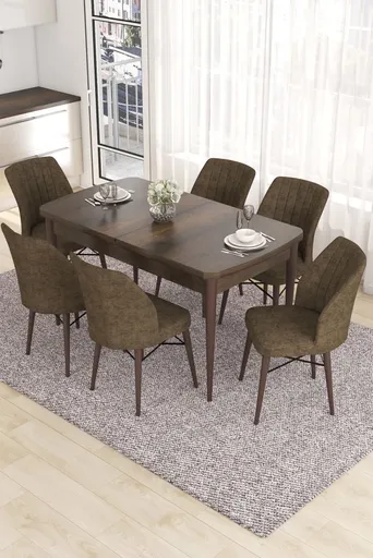 Extendable Dining Table & Chairs Set (7 Pieces) Eva - Baroque, Brown