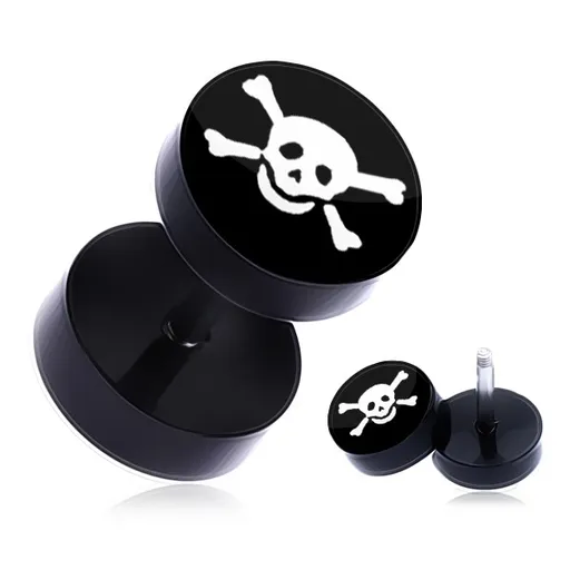 Fake plug černé barvy, lebka a zkřížené hnáty