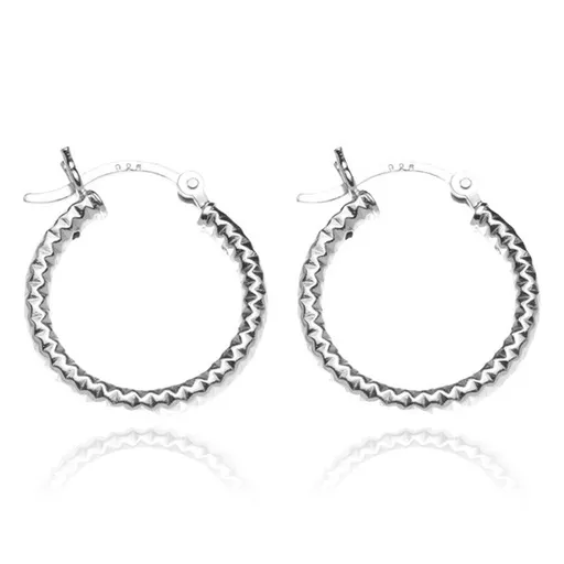 Kulaté stříbrné náušnice 925 - široká linie s kosočtverci, 20 mm