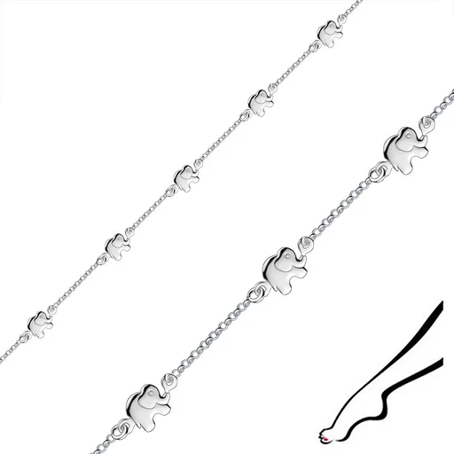 Nastavitelný stříbrný náramek 925 na kotník - ozdoby ve tvaru sloníků