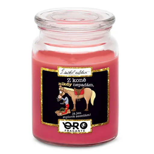 Svíčka Z koně nepadám (Vůně svíčky: Višně v čokoládě)