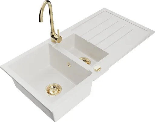 MEXEN/S Andres granitový dřez s odkapávačem včetně baterie Telma, bílá 6515-20-670200-50