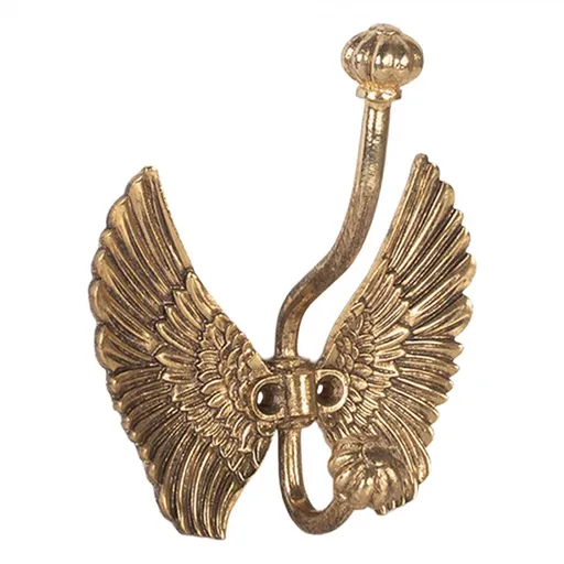 Zlatý antik nástěnný kovový háček andělská křídla - 12*6*13 cm Clayre & Eef